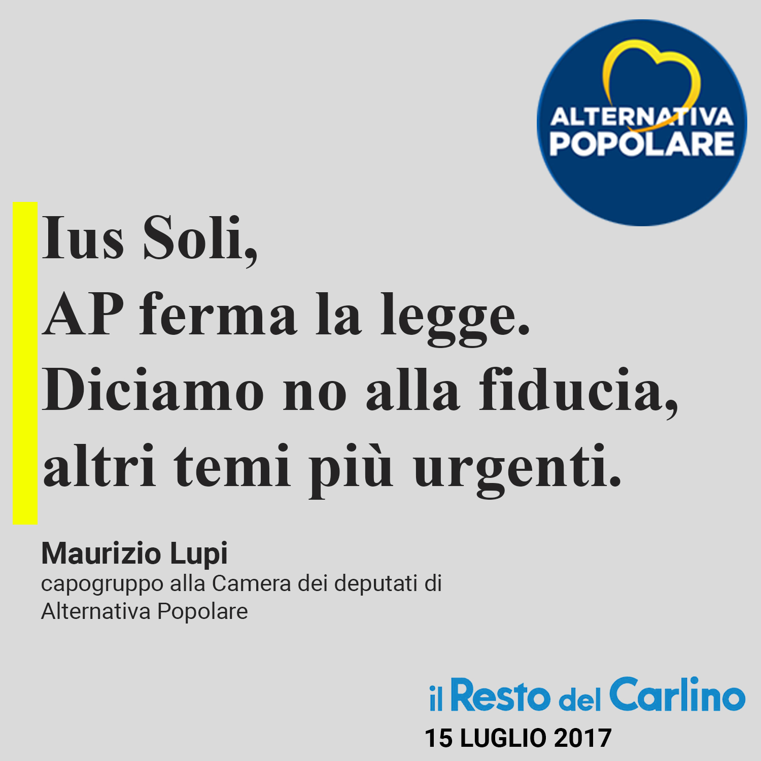  Ius Soli, AP ferma la legge. "Diciamo no alla fiducia, altri temi più urgenti.