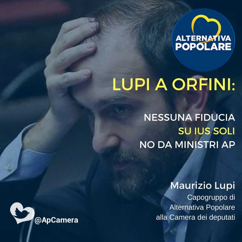  Lupi a Orfini: Nessuna fiducia sullo Ius Soli. No dai Ministri di AP