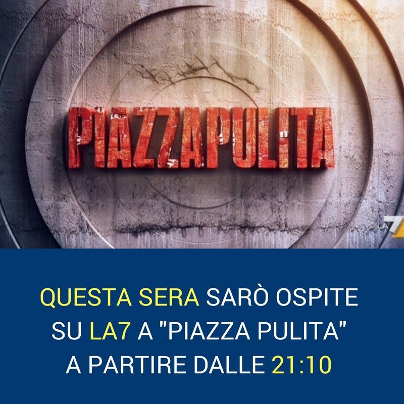 Questa sera alle 21:10 sarò ospite di Piazzapulita su La7.