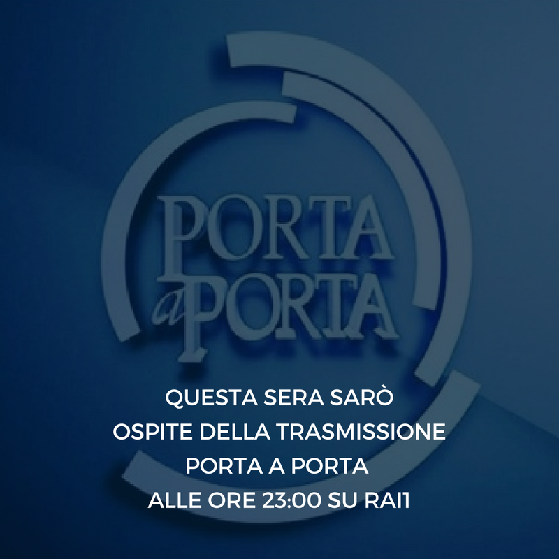  Questa sera su Rai1 a partire dalle 23:00 sarò ospite di Porta a Porta