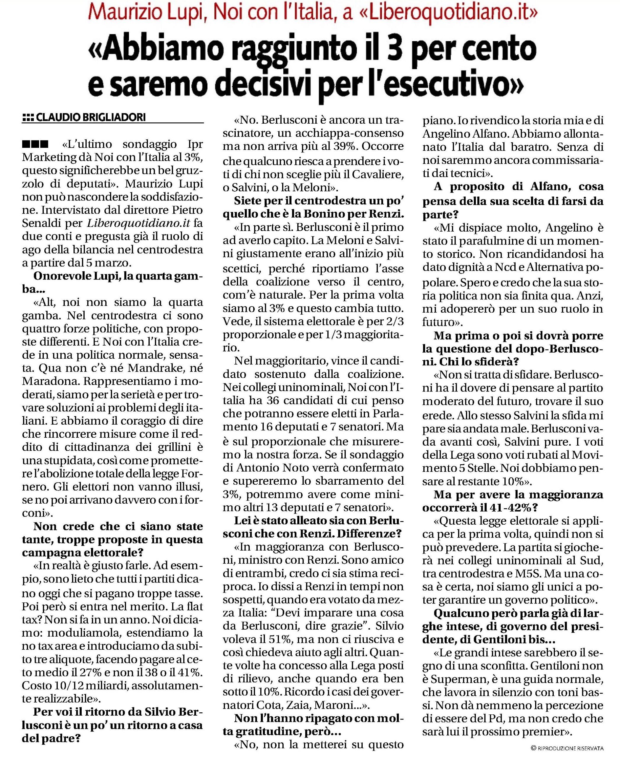  «Abbiamo raggiunto il 3 per cento e saremo decisivi per l'esecutivo»