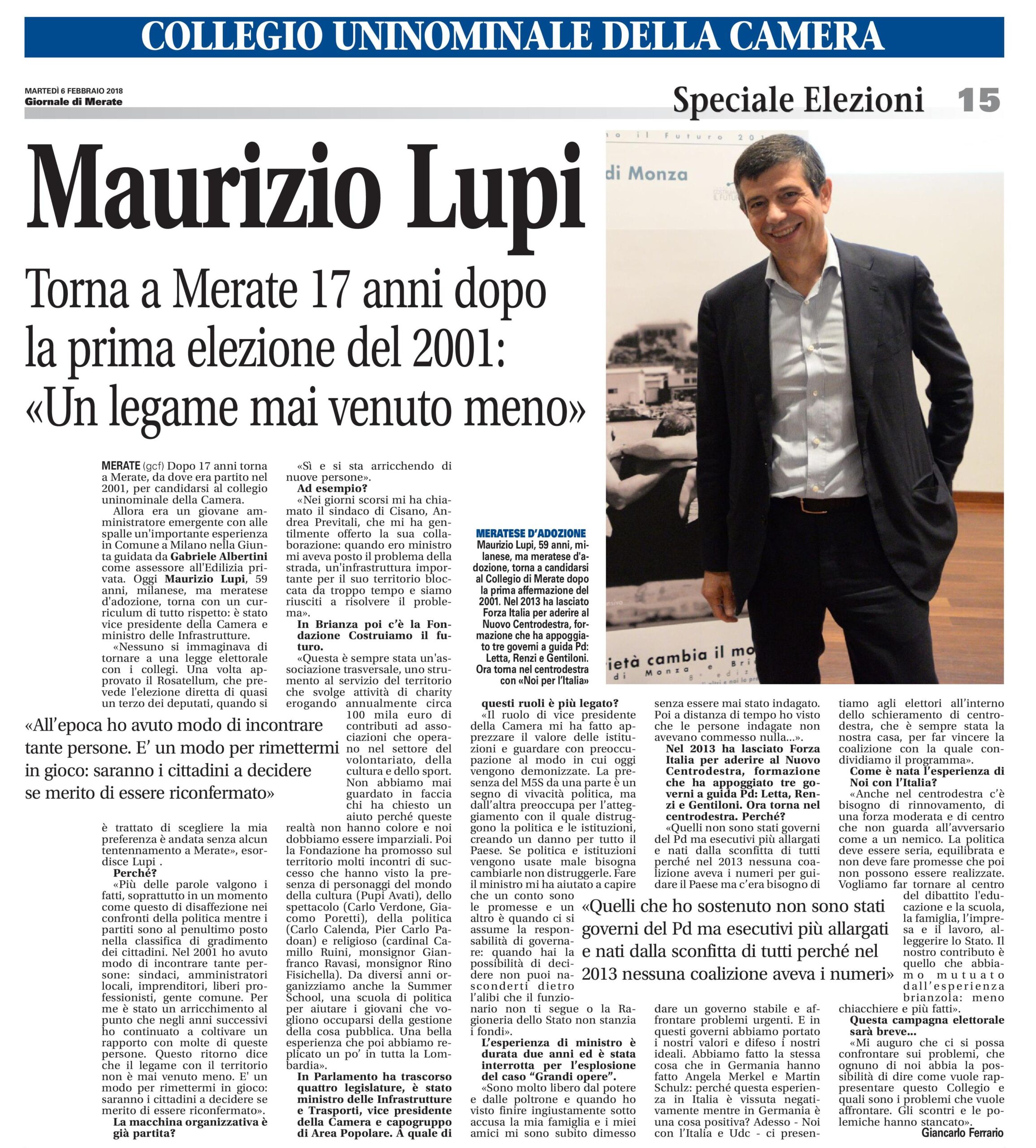  Maurizio Lupi torna a Merate 17 anni dopo la prima elezione del 2001: «Un legame mai venuto meno»