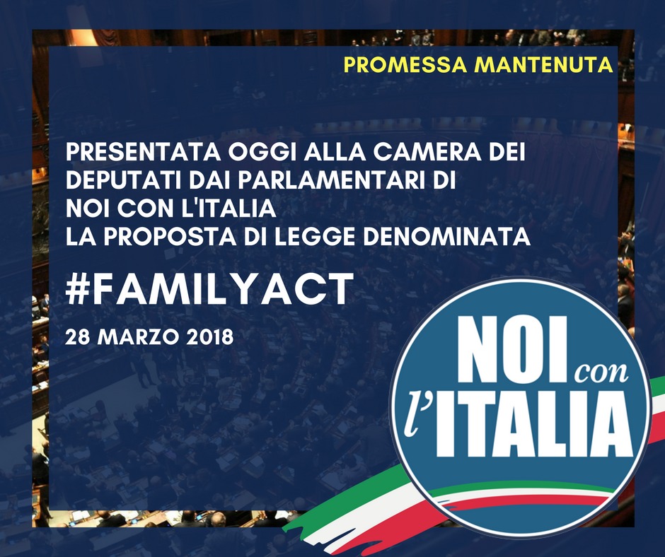 Oggi, insieme ai deputati di Noi con l'Italia, ho presentato alla Camera dei deputati la proposta di legge denominata Family Act di cui sono primo firmatario.