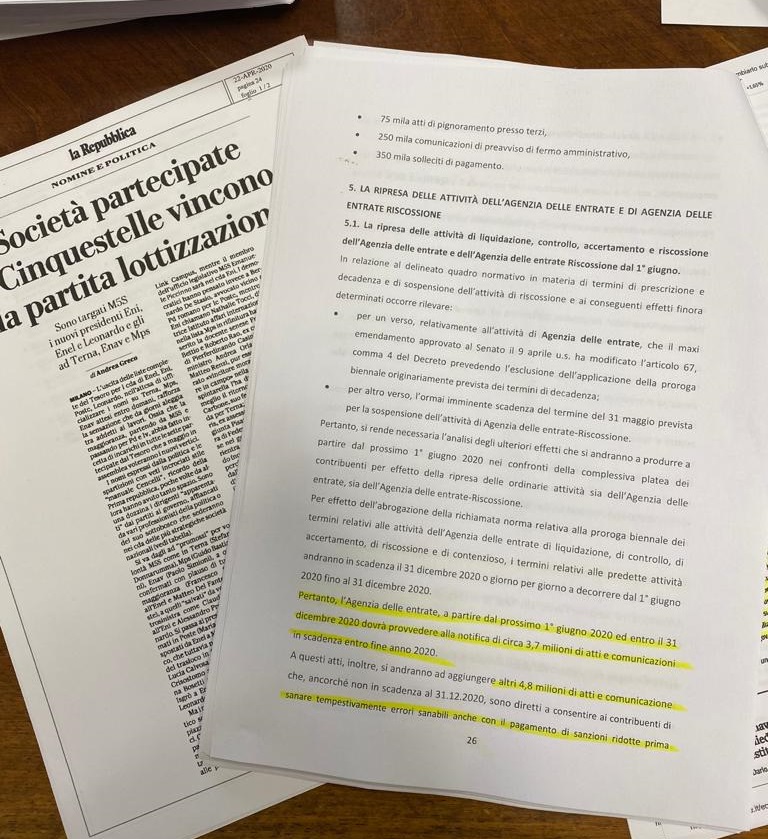 Avevamo chiesto soldi per famiglie e imprese e invece ci ritroviamo con 8,5 milioni di cartelle esattoriali dall’agenzia delle entrate