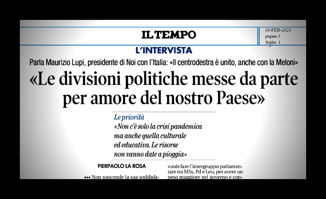 INTERVISTA SU IL TEMPO: Il centrodestra è unito, anche con la Meloni