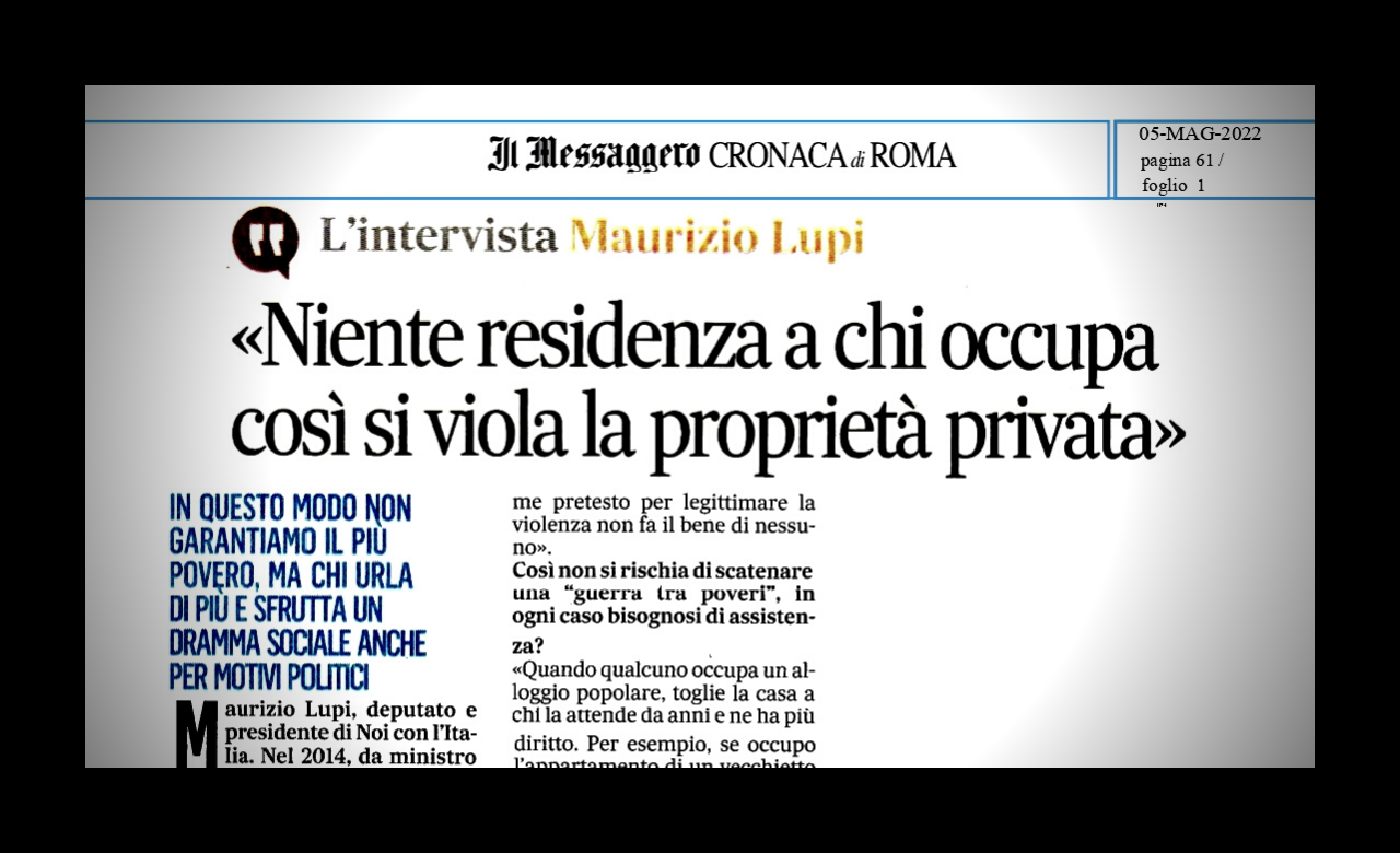  IL MESSAGGERO: NIENTE RESIDENZA A CHI OCCUPA, SI VIOLA LA PROPRIETÀ PRIVATA