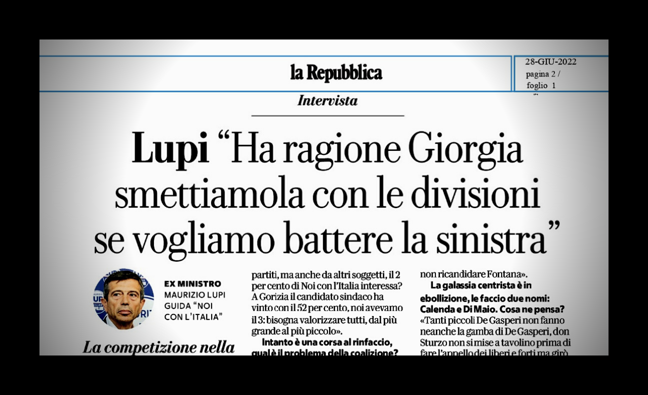 LA REPUBBLICA: HA RAGIONE GIORGIA SMETTIAMOLA CON LE DIVISIONI. SE VOGLIAMO BATTERE LA SINISTRA